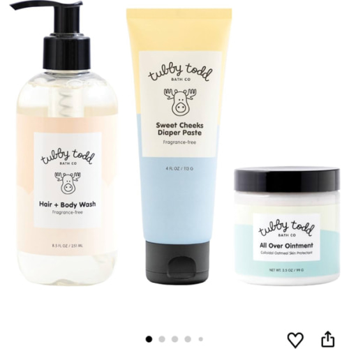 TUBBY TODD Baby Bundle Newborn Skin Care Set - Hypoallergenic Hair + Body Wash, All Over Ointment with Colloidal Oatmeal, Sweet Cheeks Diaper Paste - Fragrance Free, Standard Size