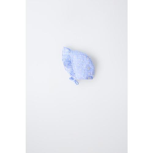 EMBROIDERED DAISY GINGHAM BONNET - Blue | ZARA United States