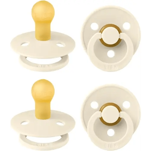 BIBS Colour Soother 4-Pack | BPA Free Dummy Pacifier | Round Nipple | Natural Rubber Latex | Made in Denmark | Size 0-6 Months | Ivory