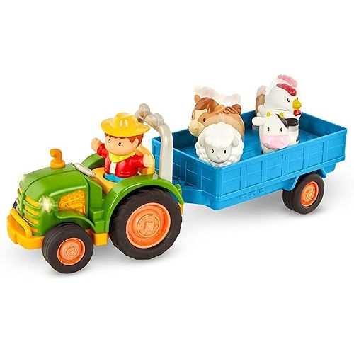 Battat – Farm Toys for Toddlers, Kids – Lights & Sounds Toy Tractor – 7 Pieces Pretend Play Set – Tractor, Trailer, Animals – 18+ Months