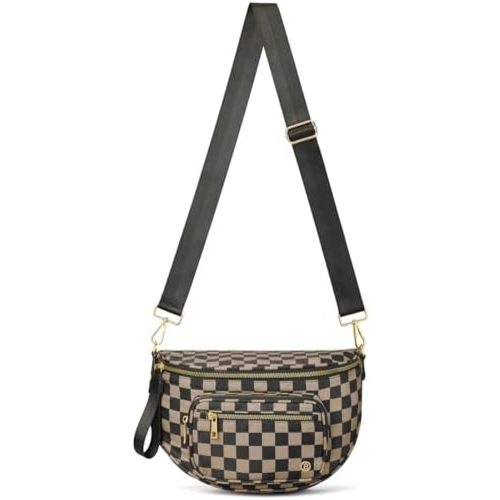 BOSTANTEN Crossbody Bags for Women Cross Body Purse Checkered Bum Bag Large Fanny Waist Pack with Adjustable Strap