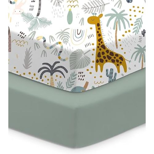 Crib Sheets 2 Pack, Jersey Fitted Sheets, Standard Crib 52x28x9