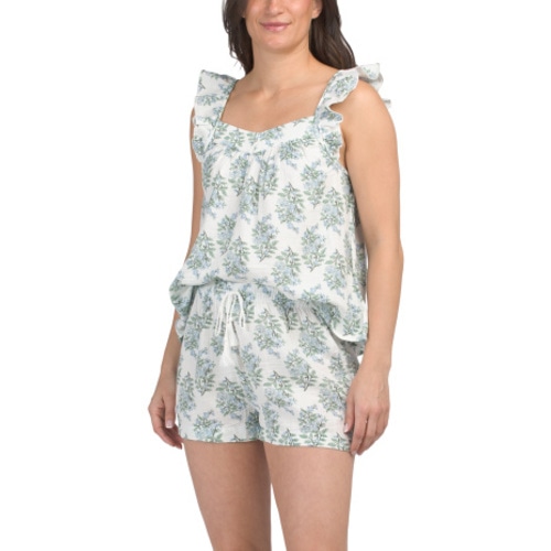 2pc Cotton Gauze Ruffle Short Sleeve Pajama Set | Family Pajamas | Marshalls