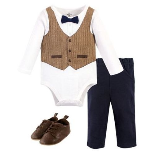 Little Treasure Baby Boys Cotton Bodysuit, Pant and Shoe 3pc Set, Herringbone Vest, 9-12 Months