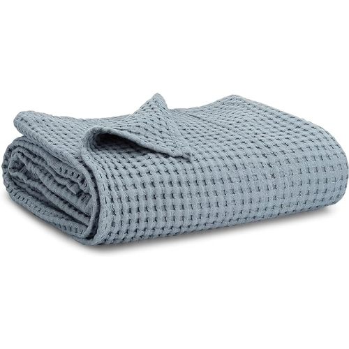 Comfy Cubs Waffle Weave Baby Blanket - 102 x 102 cm Cotton Blanket with Textured Design - Designed in the US, Lightweight Soft and Cozy Cover for Newborn, Toddlers, Boys & Girls - Pacific Blue