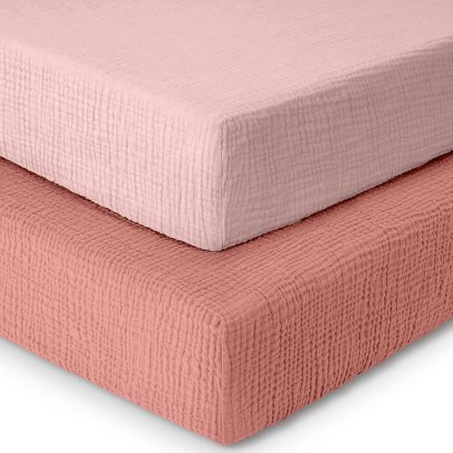 Muslin Crib Sheets, Girls, Boys, Standard Crib Sheet, 2 Pack, Soft, Crib Sheet,100% Cotton Crib Sheets for Standard Cribs and Toddler Bed Fitted Sheet,52x28 Crib Mattress Sheets | Rose,Pink