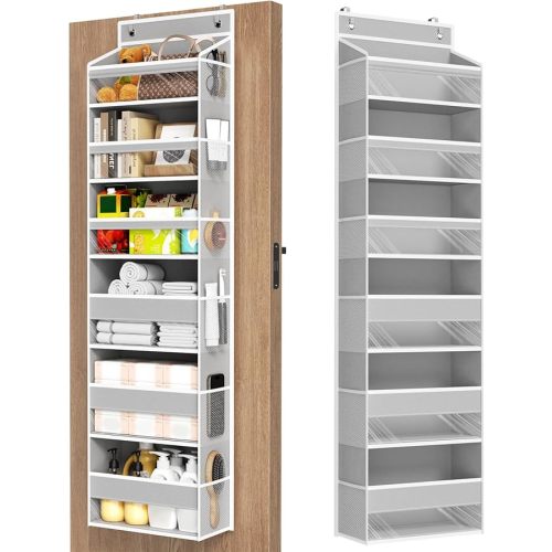 Over The Door Organizer, 6 Shelf Door Hanging Organizers with 6 Large Capacity Pockets, Behind Door Storage Hanging Shelves for Closet Wall Bathroom Bedroom Nursery