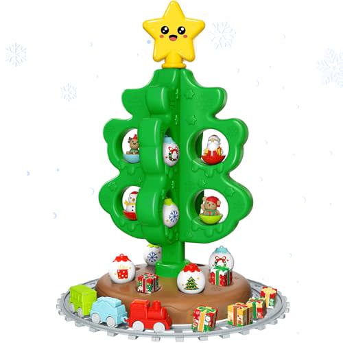 maysida Baby First Mini Christmas Tree for Kids, Learning Toys Colorful Plastic Finger Puppets Snowman/Elk/Santa Tumblers for Kids, New Xmas Gifts for Girls Boys, Christmas Decorations Indoor