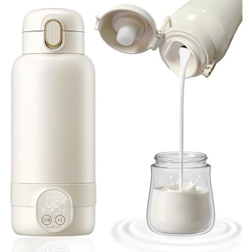 Portable Bottle Warmer for Travel Fast Milk Warmer on The go Cordless for Breastmilk/Formula with 14000mAh Battery 500mL Capacity Precise Temperature Control for Travel and Home Use