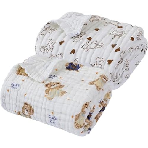 ZONEY Baby Bath Towel 2 Pack, 100% Muslin Cotton Hooded Towel for Newborn,Toddler,Infant, Absorbent & Hypoallergenic 43"x43" (Bear,Love Bear)