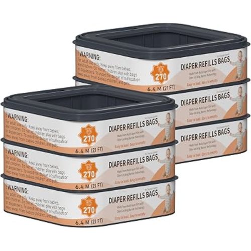 Standard Square Refills Disposal Bags Refill Compatible with Diaper Genie Compact, Classic and Select Pails, Hold Up to 270 Newborn-Sized Diapers Per Refill, 6 Pack