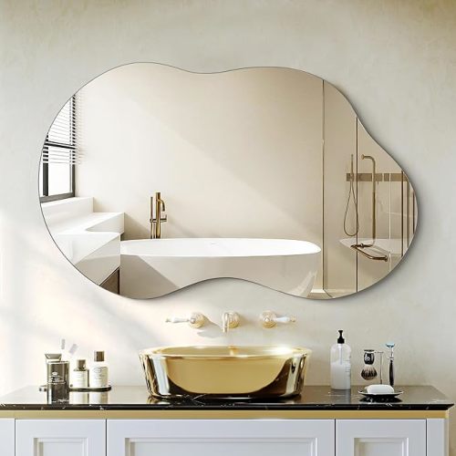 Frameless Wall Mirror - Irregular Bathroom Wall Mirror Decorative 20"x36" Asymmetrical Tempered Glass Frameless for Vanity, Bedroom, Living Room, Cloakroom, Entryway