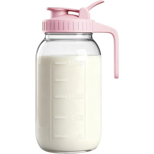 64oz Mason Jar Pitcher, 2quart Glass Breast Milk Pitcher with Lid