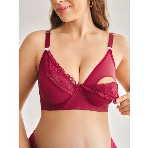 Moonlight&Mama 3pcs Lace Patchwork Nursing Bra With Underwire, Front Closure, Clip, Maternity & Postpartum, Plus Size, EasyComfort Chic Autumn | SHEIN