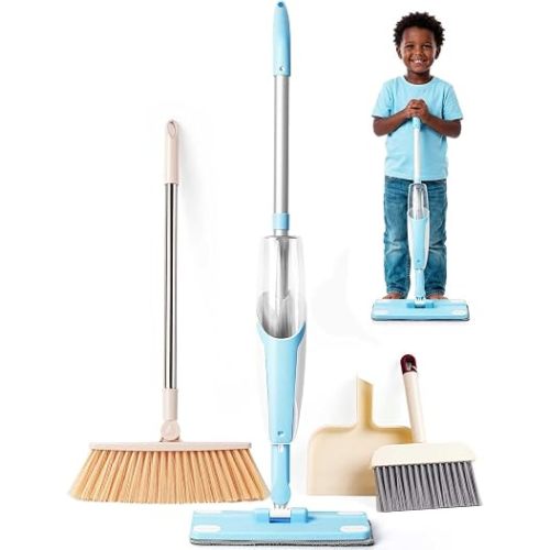 Kids Cleaning Toy Set,Blue Spray Mop Montessori Toys-Kids Cleaning Toy Set,Mini Spray Mop Montessori Toys Spray Mop & Kids Broom Dustpan Set Cleaning Toys Gift for Toddlers Girls Boys Age 3+