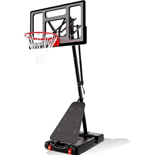 AWII SPORT Basketball Hoop Outdoor 40&44&48 Inch Impact Backboard, 5.3-10FT Height Adjustable Basketball Hoop Goal System with Portable Wheels for Adults