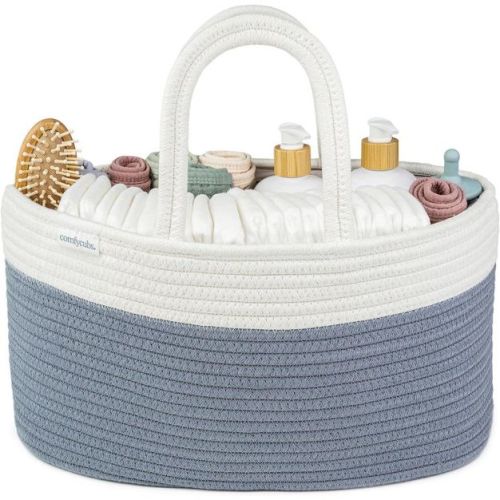 Large Portable Baby Diaper Caddy Organizer Nursery Storage Bin and Car Travel Basket by Comfy Cubs - Pacific Blue