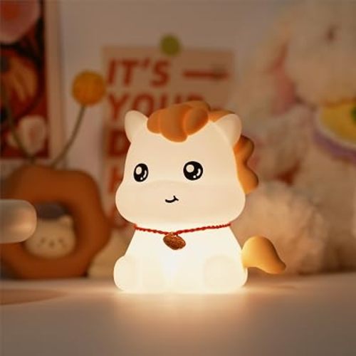 Rechargeable Silicone Cute Pony Night Light for Kids - Dimmable Touch Lamp for Nursery, Bedroom | Cute Baby Toddler Nightlight, Year of The Horse Gift (2026)