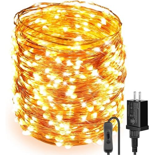 Moobibear Ultra Long LED String Lights 164ft 500 LEDs Copper Wire Lights, UL Listed Plug in Warm White Fairy Lights with ON/Off Switch for Bedroom Patio Wedding Party Valentines Day Decor