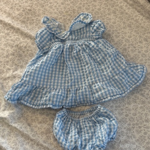Tahari Blue Gingham Diaper Cover Set