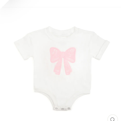 Lace Bow Puff Ink Short Sleeve Romper - White