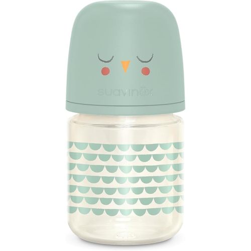 Suavinex Bonhomia Glass Baby Bottle with SX PRO Silicone Nipple, Anti Colic Baby Bottles, Baby Bottles for Breastfed Babies, Slow Flow, 0mo, 4oz, Mint