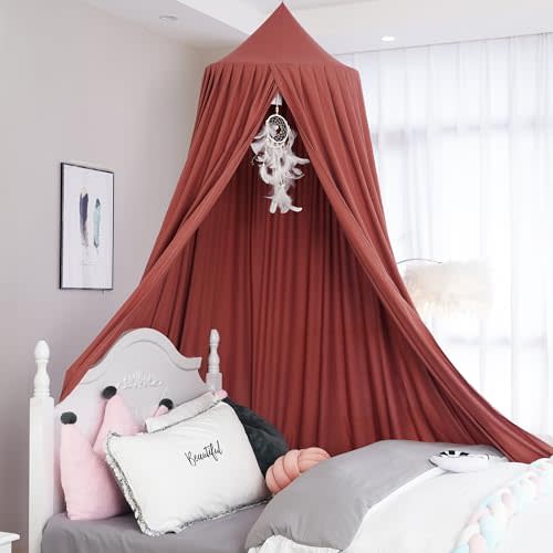 Extra Large Kids Bed Canopy for Girls Boys Bedroom Decor, Crib Nursery Hanging Light Blocking Reading Nook (Rose Red)