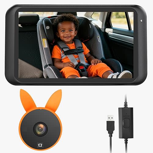 Babyvue Baby Car Camera USB: 4.5" 1080P Baby Car Monitor, IR Night Vision & 360° Rotation Rear-Facing View, Car Baby Camera for Driving Safety, Real-Time Rear Seat Check, Plug & Play