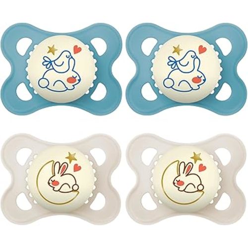 MAM Original Night Pacifiers, Binky Pacifier for 0-6 Months, BPA-Free Silicone, Glows in The Dark, Best for Newborn Babies, Developed with Medical Experts, 2 Count Binkies, with Sterilizer Case