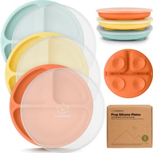 3-Pack Prep Silicone Suction Plates with Lids