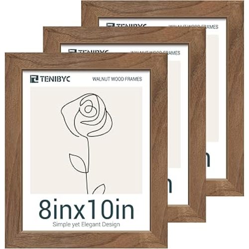 8x10 Walnut Picture Frame with HD Glass - 3pk, Natural Solid Wood Picture Poster Frame, Wall Gallery Frame