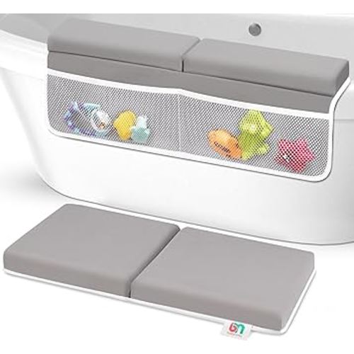 Baby Bath Kneeler and Elbow Rest Pad Set - Kneeling pad for Bathing Baby and Toddlers - Memory Foam Cushion - Holds Bath Accessories and Essentials - Comfort and Support for Your Knees