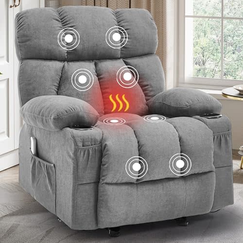 Recliner Chair with Massage Rocker Heat, Ergonomic Oversized Reclining Lounge Chair with Side Pockets, USB Charging Port, Sturdy Metal Frame, Overstuffed Nursery Rocking Chairs for Living Room
