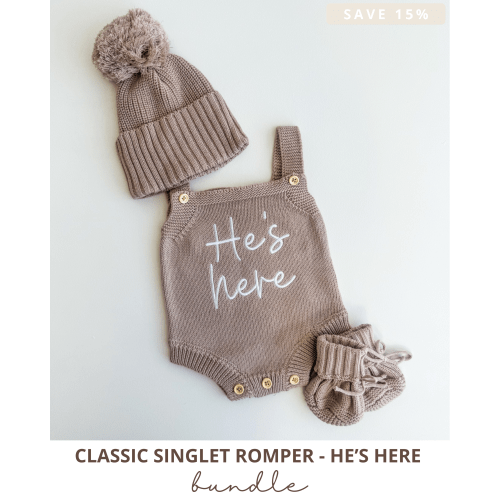 Classic Singlet Romper | Teddy Brown - He's Here Bundle