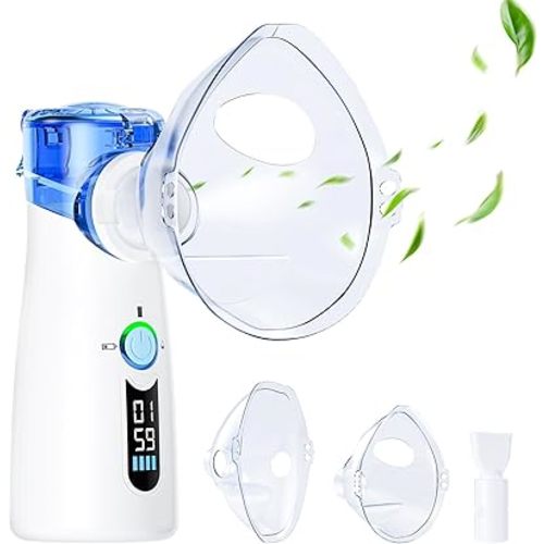 Portable Nebulizer for Adults, Nebulizer for Kids, Handheld Portable Nebulizer for Adults with LED Display and Auto-Cleaning OTC Spacer