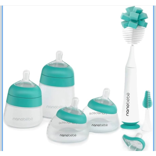 Nanobebe Baby Bottle Set Anti-Colic Baby Bottle Gift Set - Early Essentials Set with Baby Silicone Bottles, Breastmilk Bottles, Bottle Brush, Silicone Pacifiers - 5oz and 9oz - Teal