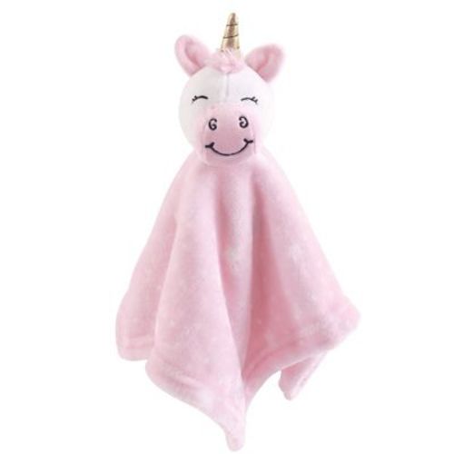 Hudson Baby Infant Girl Animal Face Security Blanket, Pink Unicorn, One Size