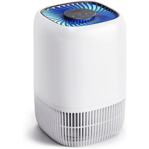 Air Purifiers for Home with High Efficiency Filter Up to 1076 Ft² for Pet Hair, Odors, Pollen, Smoke, Compact Air Cleaner with 3 Speeds, Timer, Aroma Quiet 360°Intake Filter, White