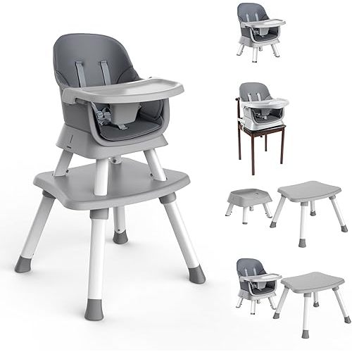7 in 1 High Chair, Convertible High Chairs for Babies and Toddlers, Infant Dining Booster Seat, Table and Seat Set, Removable Tray, Gray
