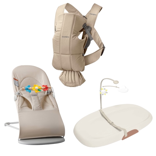 REBEL Complete Baby Care Bundle – Beige Carrier, Changing Pad & Bouncer