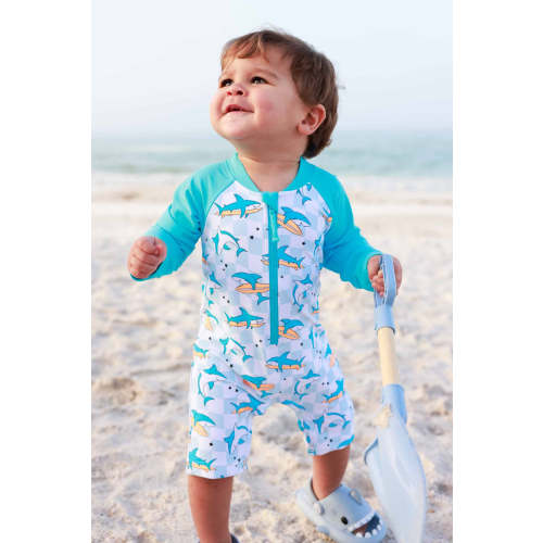 Long Sleeve Rash Guard Swim Romper Shortie | Totally Jawsome