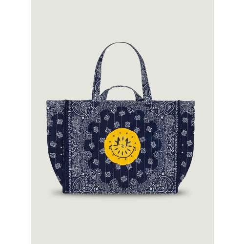 Quilted Maxi Cabas Tote - HAPPY FACE - All Navy