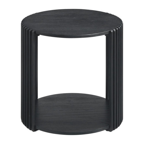 Estie Round Wood Slatted End Table With Open Shelf