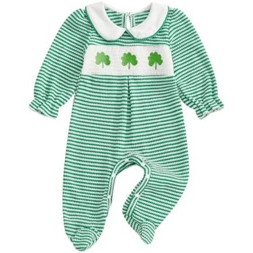 Newborn Baby Girl Clothes Heart Fall Winter Outfits Waffle Stripes Footed Bodysuit Romper Cute Valentines Outfit