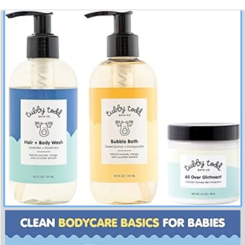TUBBY TODD Essentials Baby Bath Gift Set – 8.5oz Hair+Body Wash, 8.5oz Bubble Bath & 3.5oz All Over Ointment