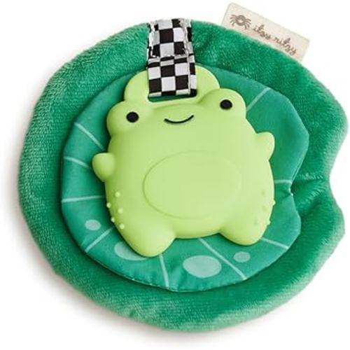 Itzy Ritzy Crinkle Teether Toy – Silicone Frog Teething Toy with Crinkly Lilypad & Plush Velour Layer; Features Multiple Textures for Teething Relief; Designed for Ages 3 Months and Up (Frog)