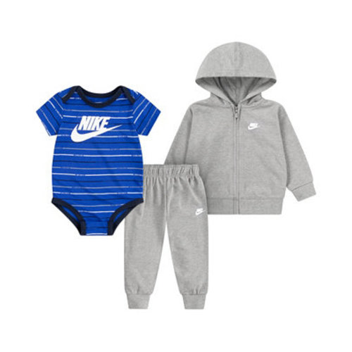Baby Boys Just Do It Striped Full-Zip Hoodie, Pants and Bodysuit, 3 Piece Set