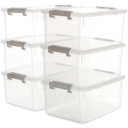 "Citylife 17 QT Clear Plastic Storage Bins, Stackable with Lids, Durable, Transparent (6 Pack), 15.9""x11.6""x7.3"