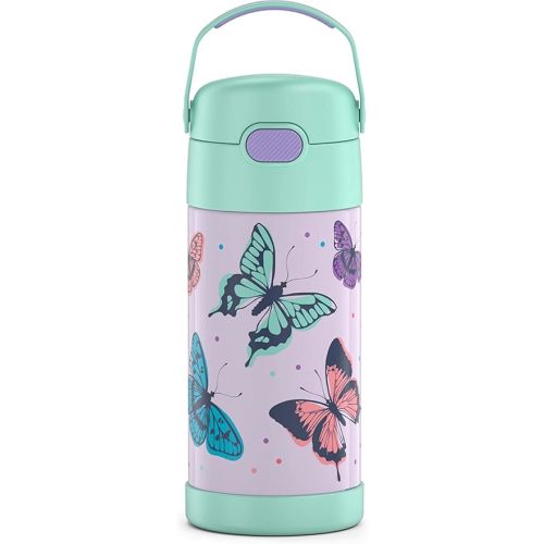 THERMOS FUNTAINER Water Bottle with Straw - 12 Ounce - Kids Stainless Steel Vacuum Insulated Water Bottle with Lid, Butterfly Frenzy