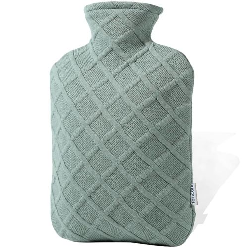 FORICOM Hot Water Bottle with Cover,Hot Water Bag for Pain Relief 2Liter,Heating Pad,Hand Warmer,Warming Bed.Classic.BPA Free,Close-Match(Green)